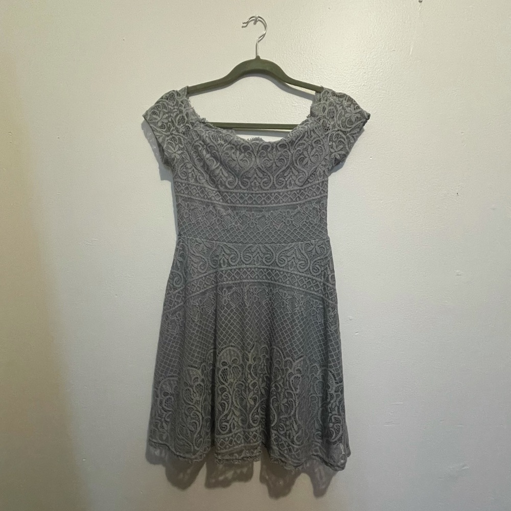 Grey Short Lace Dress